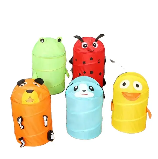 custom cute animal cylinder laundry basket foldable kids toy storage containers other home storage