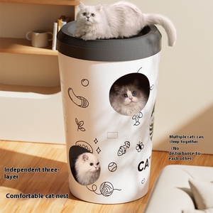Cangkir kopi kertas bergelombang terintegrasi gaya kartun rumah besar kucing dek ganda dengan penggaruk kucing untuk hiburan kucing - Product Image 2