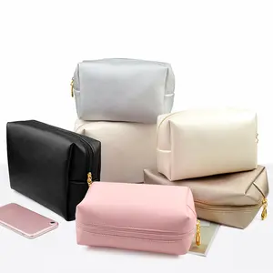AWK Factory Pu Leather Waterproof Two-way Separating Zip Zipper Makeup Bag Make Up Toiletry Pouch Cosmetic Bag
