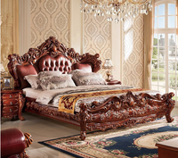 Ensemble de meubles de chambre à coucher classiques en bois antique, lit king size haut de gamme, lit queen size GMB21