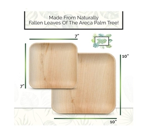 Eco-friendly Palm Leaf Plates Disposable Platter 10 Inch &amp; 7 Inch Square Party Pack Compostable and Biodegradable <strong>Dinnerware</strong> - Product Image 3