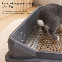 Bac à litière pour chat Rabbit en acier inoxydable et ABS, grande taille, avec ouverture latérale, design 2-en-1, amovible et lavable, avec bac à litière pour herbe