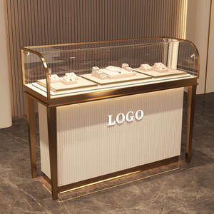 Vitrine de présentation de bijoux en or de luxe avec éclairage LED, comptoir de vente en métal, conçu pour les magasins de bijouterie - Product Image 4