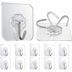 Wholesale Hot Selling Non-trace Strong Adhesive Non-punching Transparent <b>Wall</b> Hooks Magic for Coat Kitchen Bathroom or Door Use - Product Image 1