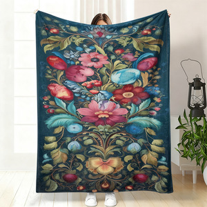 Couverture en flanelle à motif floral, couverture de sieste, douce pour la peau, réversible, pour chambre à coucher, salon, impression personnalisée OEM ODM YH- - Product Image 1