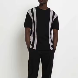 Nuevo logotipo personalizado de lujo de alta calidad de algodón acanalado cuello redondo suelto hombro caído negro blanco de gran tamaño Casual moda camiseta - Product Image 5