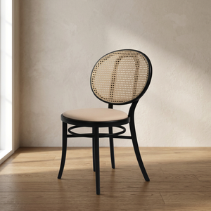 Silla moderna para sala de estar con respaldo de ratán y asiento de espuma, estructura metálica, diseño de respaldo sólido, estilo mid-century, muebles para el hogar - Product Image 2