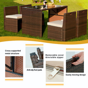 Juego de Mesa y Sillas Rectangulares de Mimbre Tejido a Mano, Diseño Moderno que Ahorra Espacio, Muebles de Jardín para Exteriores - Product Image 6