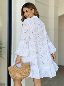 Robe élégante en coton blanc à dentelle anglaise pour femme - Grande taille, design à volants, légère et respirante, idéale pour l'été - Product Image 3