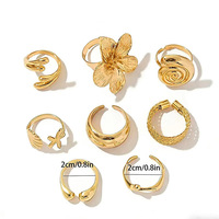 Ensemble de bagues en or au design de niche style Ins, bagues vintage haut de gamme et de luxe léger à motifs floraux et coquillages pour filles
