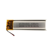 Baterai Lithium Li-polymer 3.7v 130mah 0.481Wh QS501035 3.3g 300 Siklus untuk Kacamata Pintar