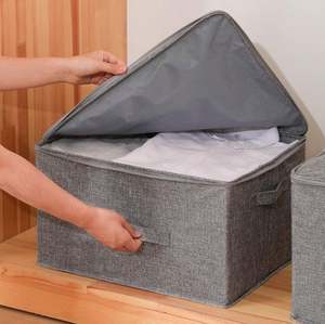 Boîtes de rangement pliables en tissu de lin avec couvercles à fermeture éclair - Product Image 1