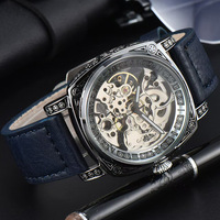 Montre Mécanique Carrée LONGLUX pour Homme, Étanche, Analogique, Squelette Automatique, Boucle en Verre, Montres de Mode