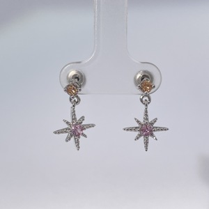 Boucles d'oreilles pendantes en forme d'étoile Tianyu Gems, classiques et tendance, en laiton plaqué or avec zircon cubique rond rose - Product Image 2