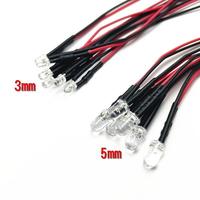 Diodes électroluminescentes LED pré-câblées 3 mm 5 mm 5V-12V avec fil de 20 cm rouge/bleu/blanc/vert/jaune/coloré pour voiture jouet lumière indicatrice