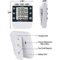 J & R Stopwatch Tampilan Besar 3 Saluran, Timer Memasak Dapur Volume Serbaguna Dapat Disesuaikan Magnetik