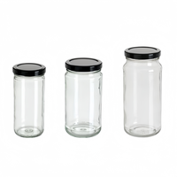 Frascos de Vidrio Transparentes de 8oz, 12oz y 16oz, Frascos Rectos Altos con Tapa Metálica Dorada de Rosca y Revestimiento de Plastisol