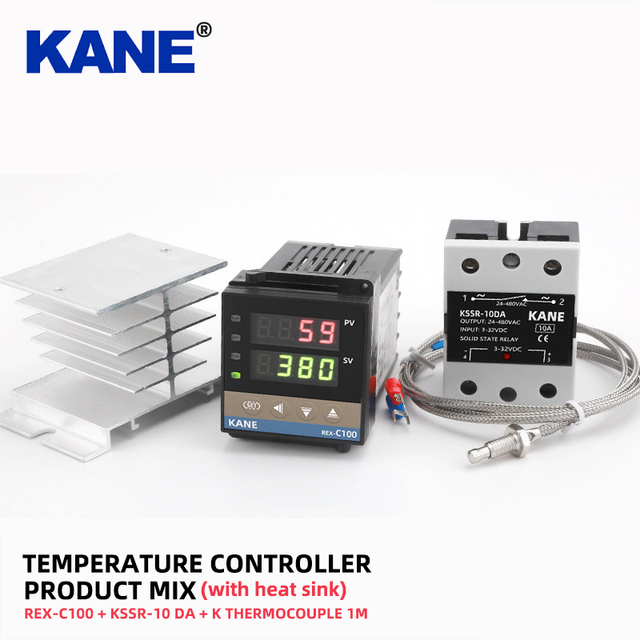 PID Temperature Controller REX-C100 +KSSR-10 DA Solid State Relay 10A+K Thermocouple 1m Probe RKC+Heatsink Control Kit