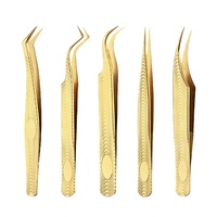 Pinces à cils en gros, pinces à cils dorées à pointe fine en acier inoxydable, fournisseur de pinces à cils pour extensions de cils, logo privé, outils pour cils