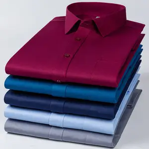 थोक उच्च ग्रेड पुरुषों की लोचदार पेशेवर पहनने व्यापार प्लेड सांस लंबी आस्तीन शर्ट कस्टम oem