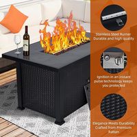 Table de foyer au propane rectangulaire avec couvercle et protection contre la pluie, surface en acier durable avec grille en fer, compagnon de jardin