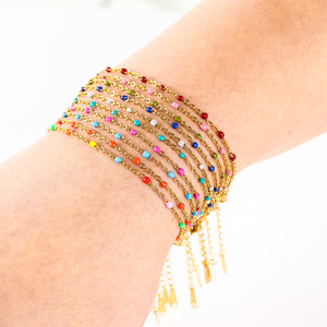 Colorful <b>Bead</b> Stainless Steel Enamel <b>Bracelet</b> Cross Chain <b>Gold</b> Women's Jewelry Gift H1074 - Product Image 1