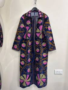 Robe longue en velours bohème brodée avec imprimé floral, col rabattu, coupe ample, manches longues, tenue décontractée d'hiver - Product Image 2