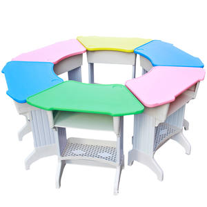 Conjunto de Mesa <span class=keywords><strong>y</strong></span> Silla de Tutoría para Estudiantes de <span class=keywords><strong>Primaria</strong></span> <span class=keywords><strong>y</strong></span> <span class=keywords><strong>Secundaria</strong></span>, Mesa Hexagonal de ABS para Clases Abiertas <span class=keywords><strong>y</strong></span> Discusiones en el Aula - Product Image 1