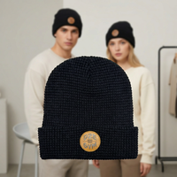 Bonnet d'hiver unisexe personnalisé en acrylique jacquard gaufré rayé, bonnet de ski tricoté avec pompon, bonnet de pêcheur à revers 58-60CM pour usage extérieur
