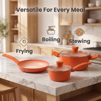 Batterie de cuisine antiadhésive en aluminium OEM ODM 7 pièces avec couvercles en verre, comprenant poêle à frire et faitout, pour cuisinières à gaz et à induction