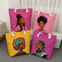 Sac fourre-tout en toile imprimé fille afro-américaine, grande capacité, fermeture éclair, sac à main portable tendance, vente en gros