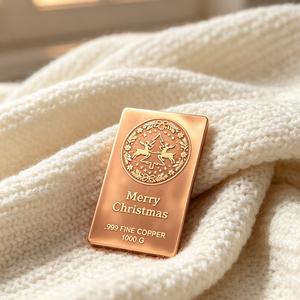 Barra de Cobre Fino de 1000G .999, Forma Cuadrada, Artículo Decorativo de Regalo, Merry Christmas Art Bar - Product Image 6