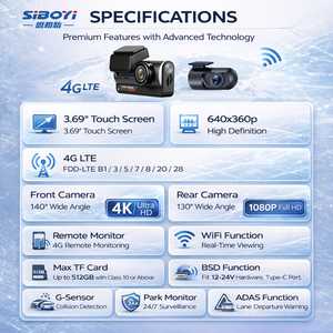 Cámara para Coche 4K 4G LTE con Doble Lente, Grabadora de Video DVR, WiFi, ADAS, BSD, GPS, Pantalla Táctil de 3.69'', Monitor de Estacionamiento 24H, Sensor G, 512GB - Product Image 3