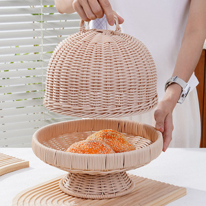 Assiette à collation haute tressée avec couvercle, anti-poussière et anti-insectes, idéale pour les fruits, les pains et le thé <span class=keywords><strong>de</strong></span> l'après-midi, lavable et résistante à la moisissure - Product Image 3