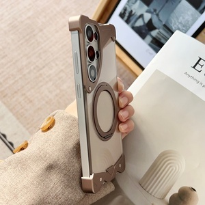 Étui de téléphone de luxe sans cadre en aluminium pour <span class=keywords><strong>Samsung</strong></span> S26 S25 Ultra avec anneau rotatif, support magnétique et coque arrière antichoc en PC - Product Image 4