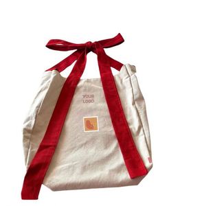 Reusable Shopping Bow Canvas Cotton Gift Tote Bags With Custom logo - Product Image 4