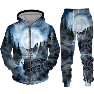 Nuovo Set Felpa con Cappuccio e Pantaloni della Tuta con Stampa 3D di <span class=keywords><strong>Lupo</strong></span>, Abbigliamento Casual Streetwear Autunnale con Zip, Personalizzabile - Product Image 5