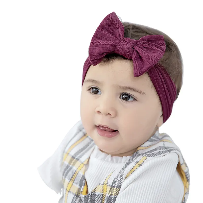나일론 자카드 아기 머리띠가있는 어린이를위한 도매 단색 활 머리띠