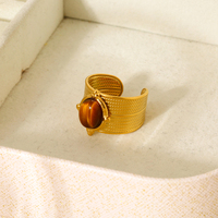 Bague ouverte tendance en acier inoxydable plaqué or 18 carats avec pierre œil de tigre, bijou géométrique pour cadeau de mariage