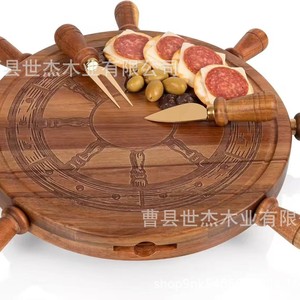 Shijie Wooden <b>Round</b> <b>Serving</b> <b>Tray</b> With Handle Solid Wood Snack Plate For Food Display - Product Image 2