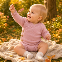 Combinaison Kimono pour Bébé, Combinaison en Coton Tricoté avec Boutons en Bois, Combinaison à Boutons Pression pour Filles Nouveau-nées, Vente en Gros, OEM, ODM, Fournisseur Personnalisé