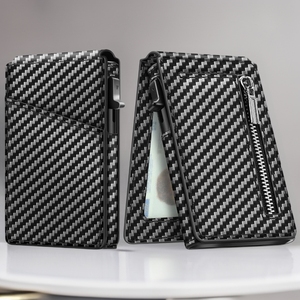 Tarjetero de fibra de carbono, monedero compacto con cremallera, cartera abatible de aleación de aluminio para hombre, uso diario - Product Image 1