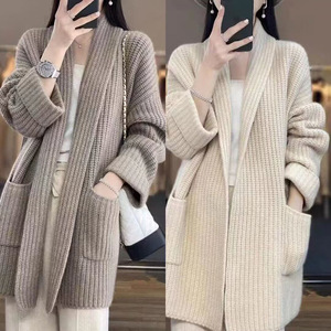 Estilo coreano Elegante Mid-Length <span class=keywords><strong>Loose</strong></span> Knitted Thickened Jacket para Mulheres Outono Inverno Tamanho Grande Camisola <span class=keywords><strong>Cardigan</strong></span> Frente Longo - Product Image 5