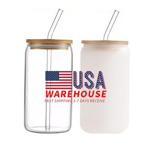 مستودع الولايات المتحدة الأمريكية 16oz 17oz 12oz 20oz 25oz اللون تغيير الباردة التسامي الزجاج يمكن البيرة يمكن ميسون جرة مع غطاء من البامبو و القش - Product Image 1