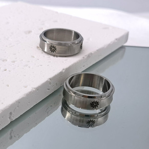 yunnique Stainless Steel Laser Engraved <b>Sunflower</b> <b>Ring</b> For Men Geometric Design Gift Jewelry XYR0178 - Product Image 2