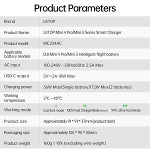 Cargador Inteligente LKTOP para DJI Mini 4 Pro/Mini 3 Series - Estación de Carga Rápida Compacta para 3 Baterías, Cable de CA Incluido - Product Image 5