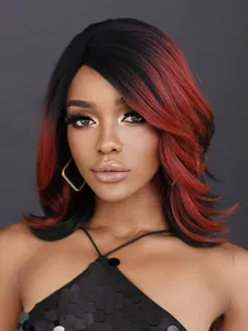 Burgundy Lace Front Wig Bob Short Loose Wave HD Transparent Lace Bob Wavy Red Hair Wig With Side Bangs For Women Daily