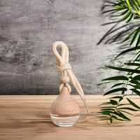 Flacon Pendentif Diffuseur de Voiture d'Aromathérapie Vide Haut de Gamme 6 ml en Verre, avec Couvercles en Bois