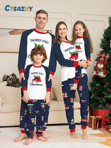 Pijamas rojos de Navidad para la familia Pijamas de punto a juego Cintura elástica Estampado transpirable Invierno Otoño Primavera Pijamas de Navidad - Product Image 6
