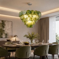 Lustre moderne en verre de Murano, style luxe américain, 4 ou 5 couches, en verre vert, suspension LED pour chambre et salon